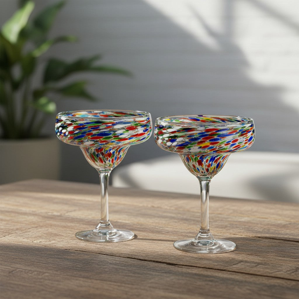Handblown Mexican Margarita Glass | Pebbled Confetti Design