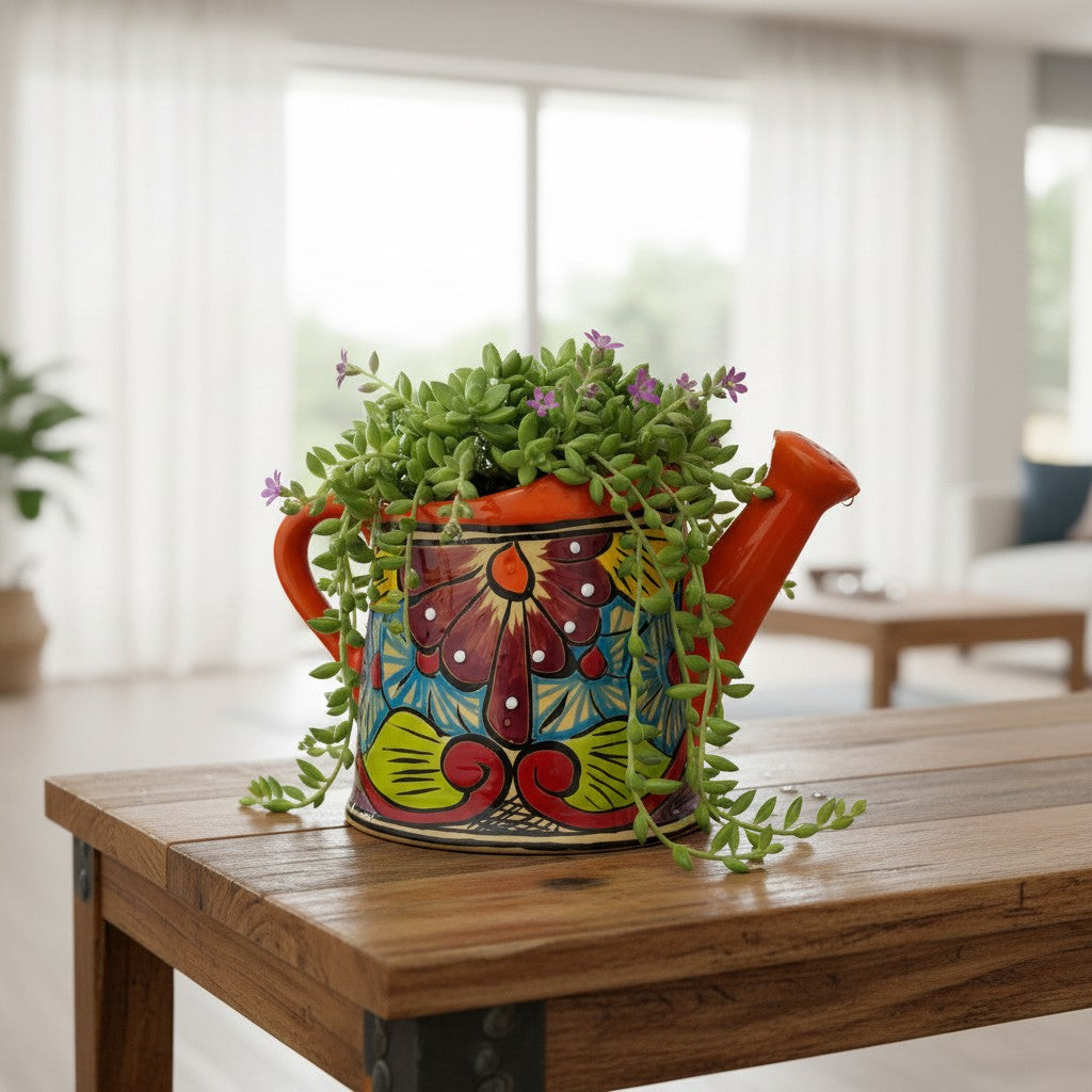 Talavera Watering Can Planter | Hand-Painted Mexican Pottery