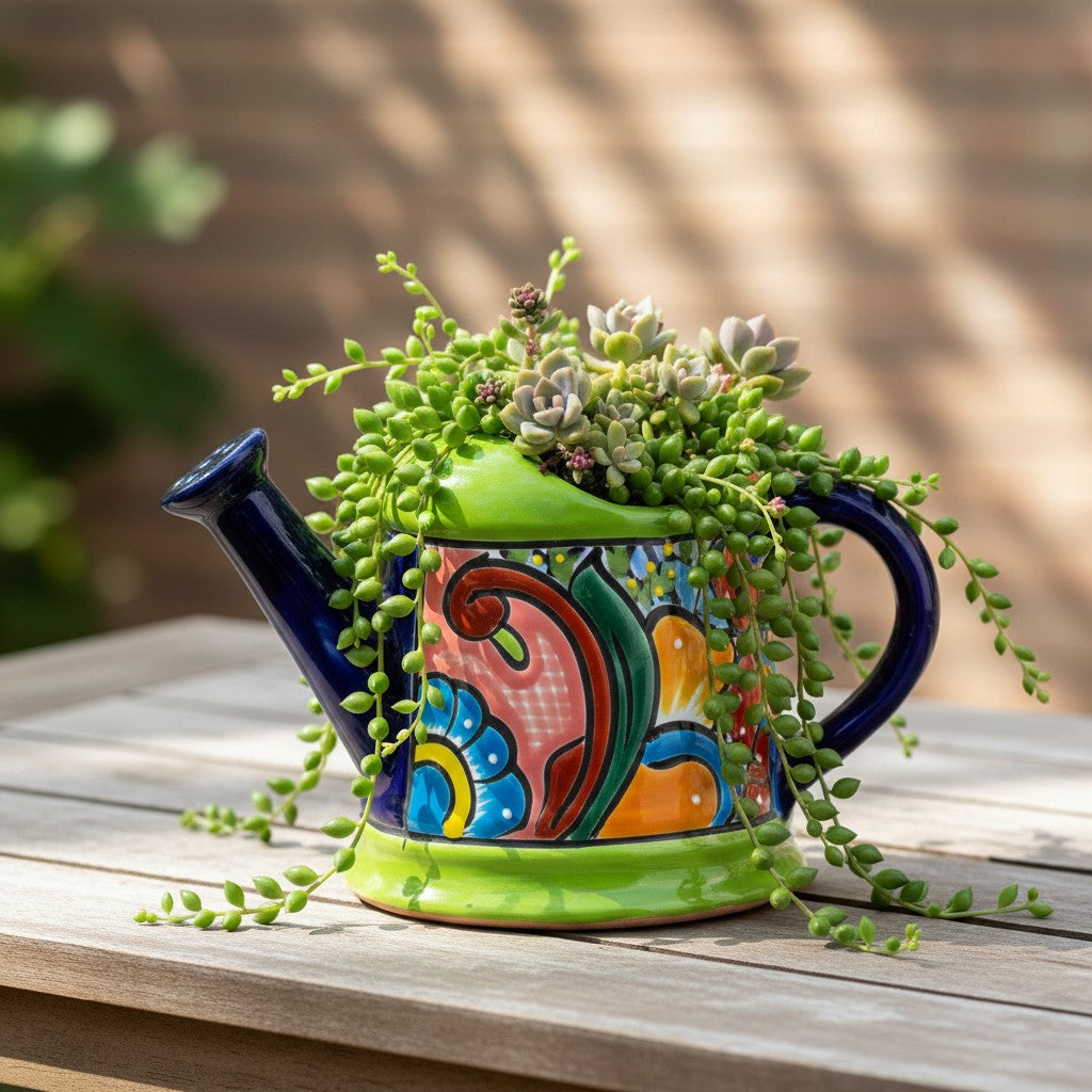 Talavera Watering Can Planter | Hand-Painted Mexican Pottery