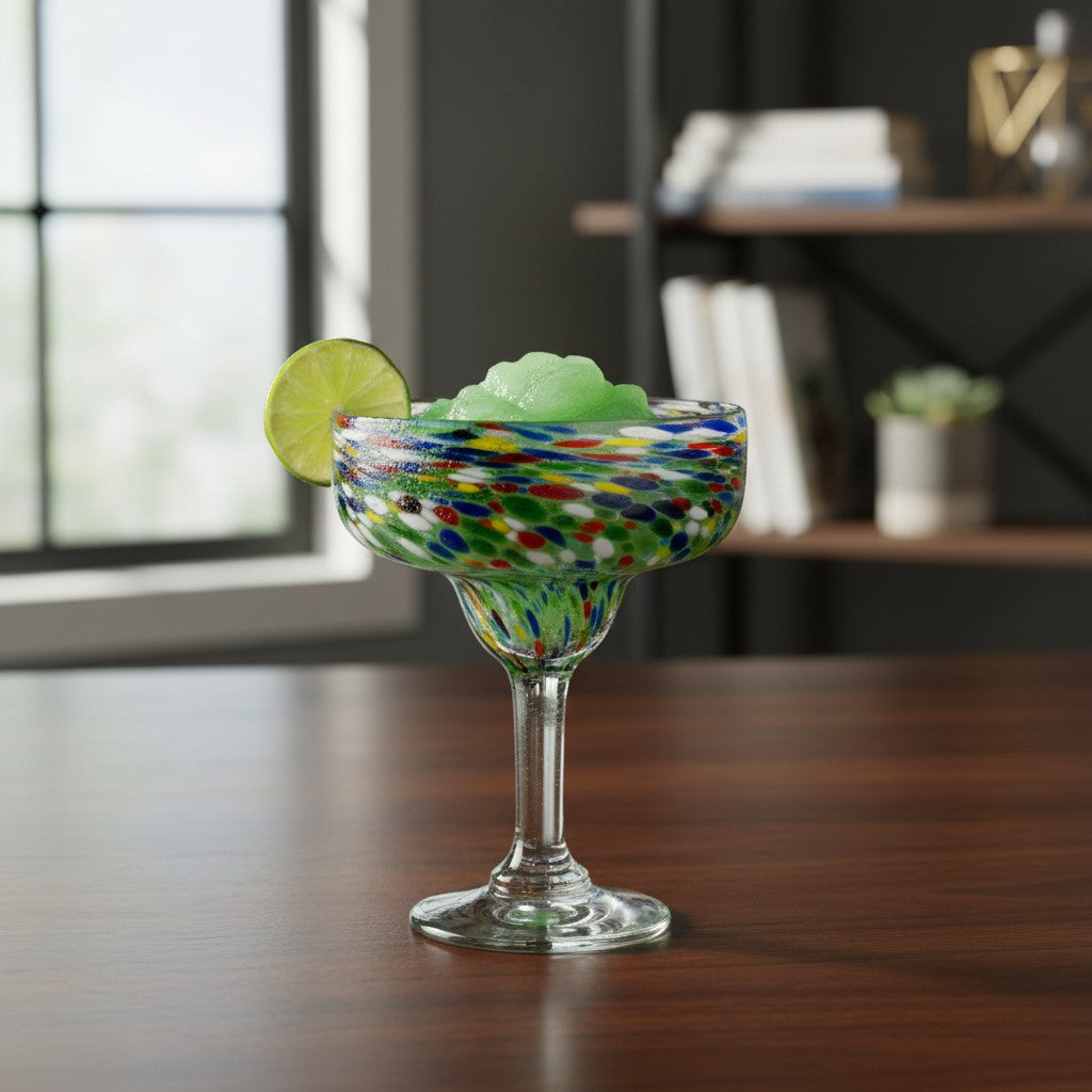 Handblown Mexican Margarita Glass | Pebbled Confetti Design