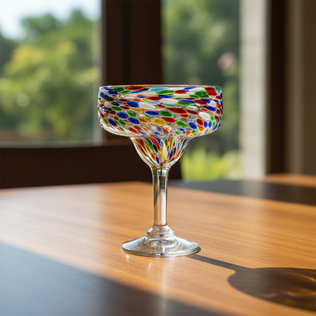 Handblown Mexican Margarita Glass | Pebbled Confetti Design