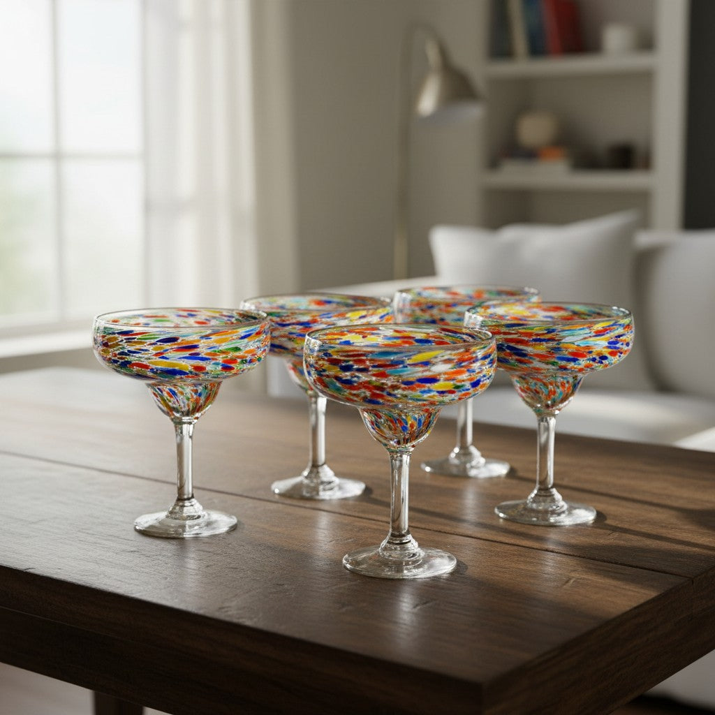 Handblown Mexican Margarita Glass | Pebbled Confetti Design