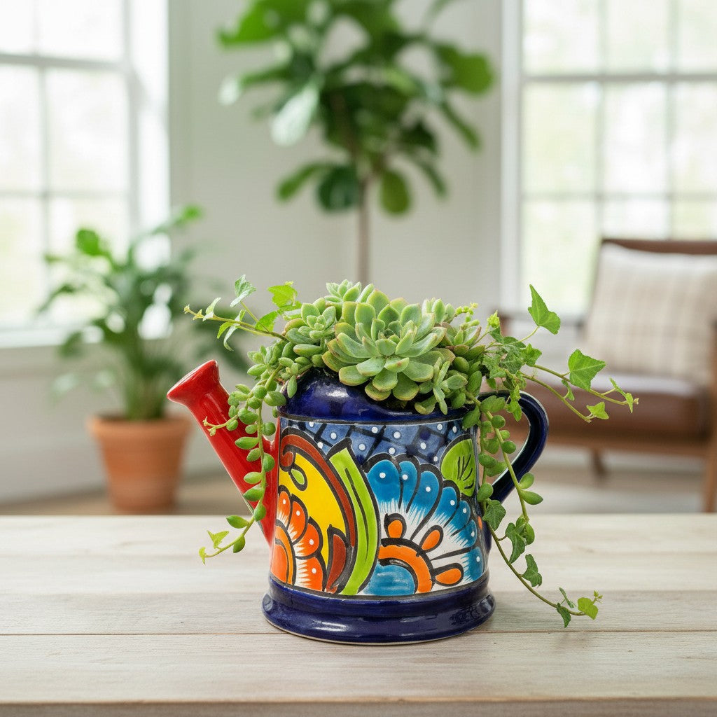 Talavera Watering Can Planter | Hand-Painted Mexican Pottery