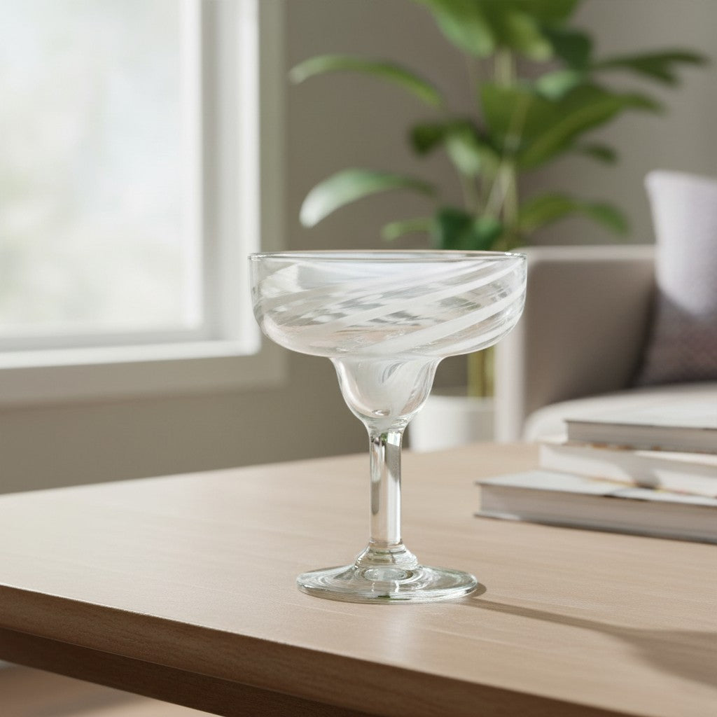 White Swirl Margarita Glass | Hand-Blown Mexican Barware