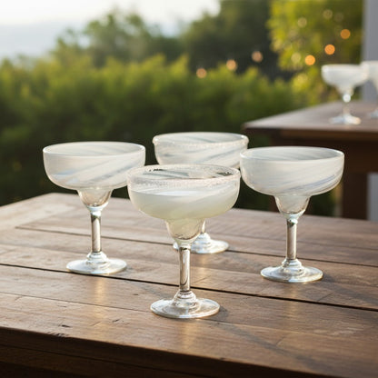 White Swirl Margarita Glass | Hand-Blown Mexican Barware