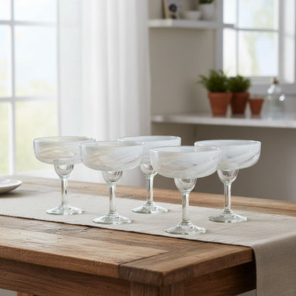 White Swirl Margarita Glass | Hand-Blown Mexican Barware