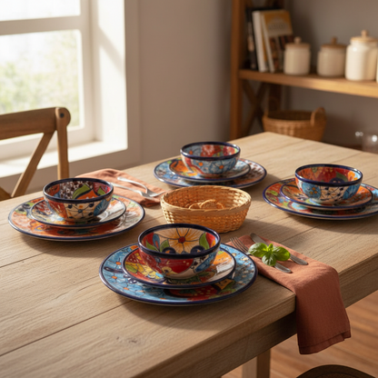 12-Piece Talavera Dinnerware Set | Mexican Ceramic Plates &amp; Bowls