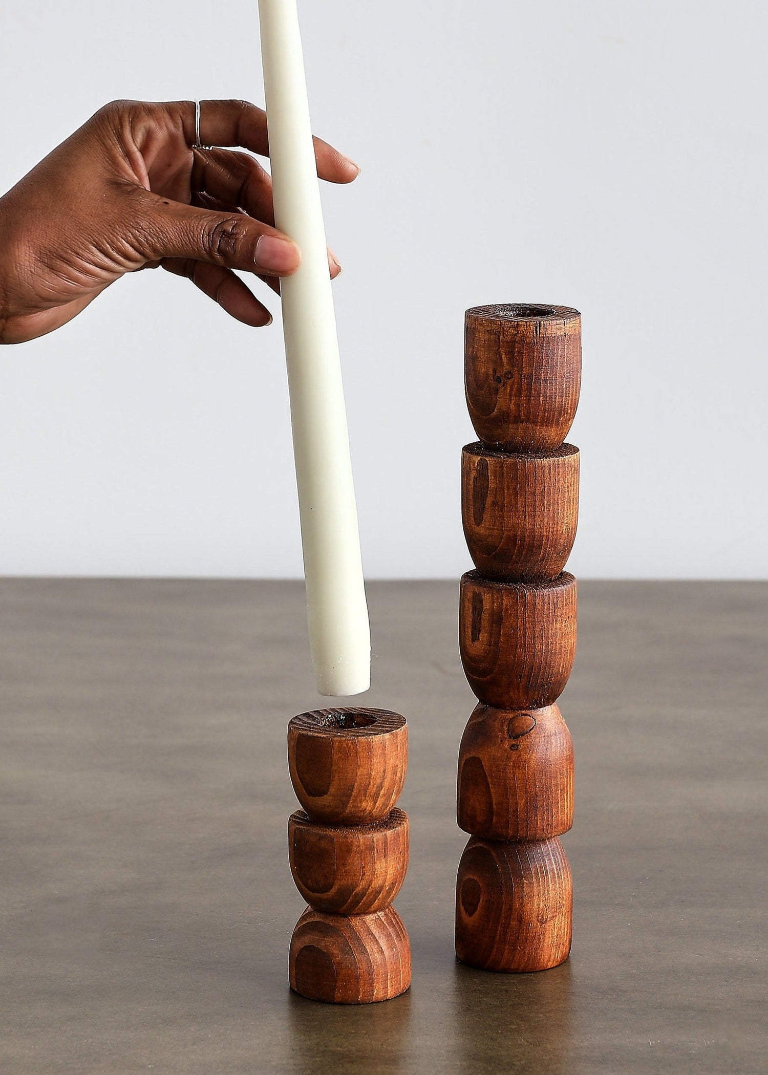 Totem Pine Wood Taper Candlestick Holders - Multiple Colors and Sizes