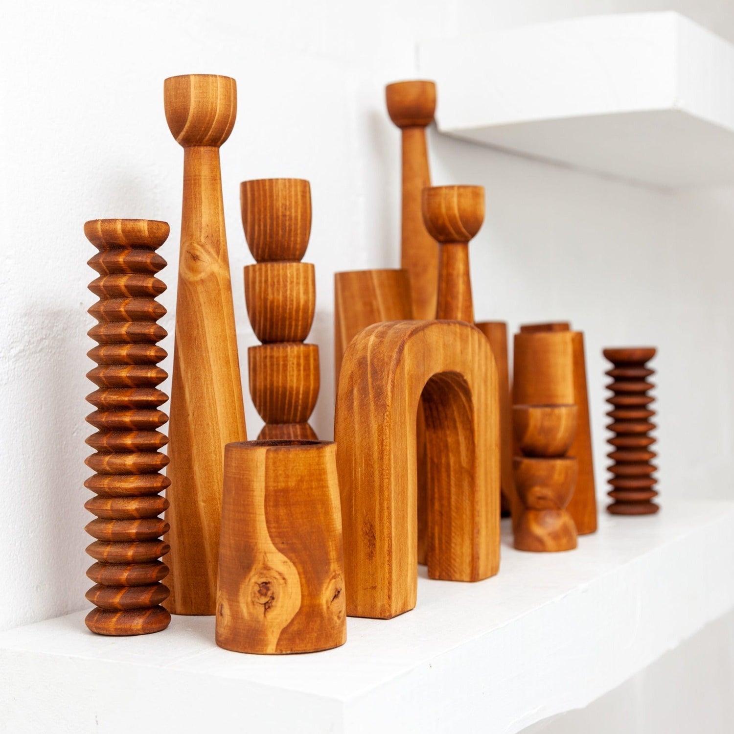 Abstract Wooden Tealight Totem Candle Holders