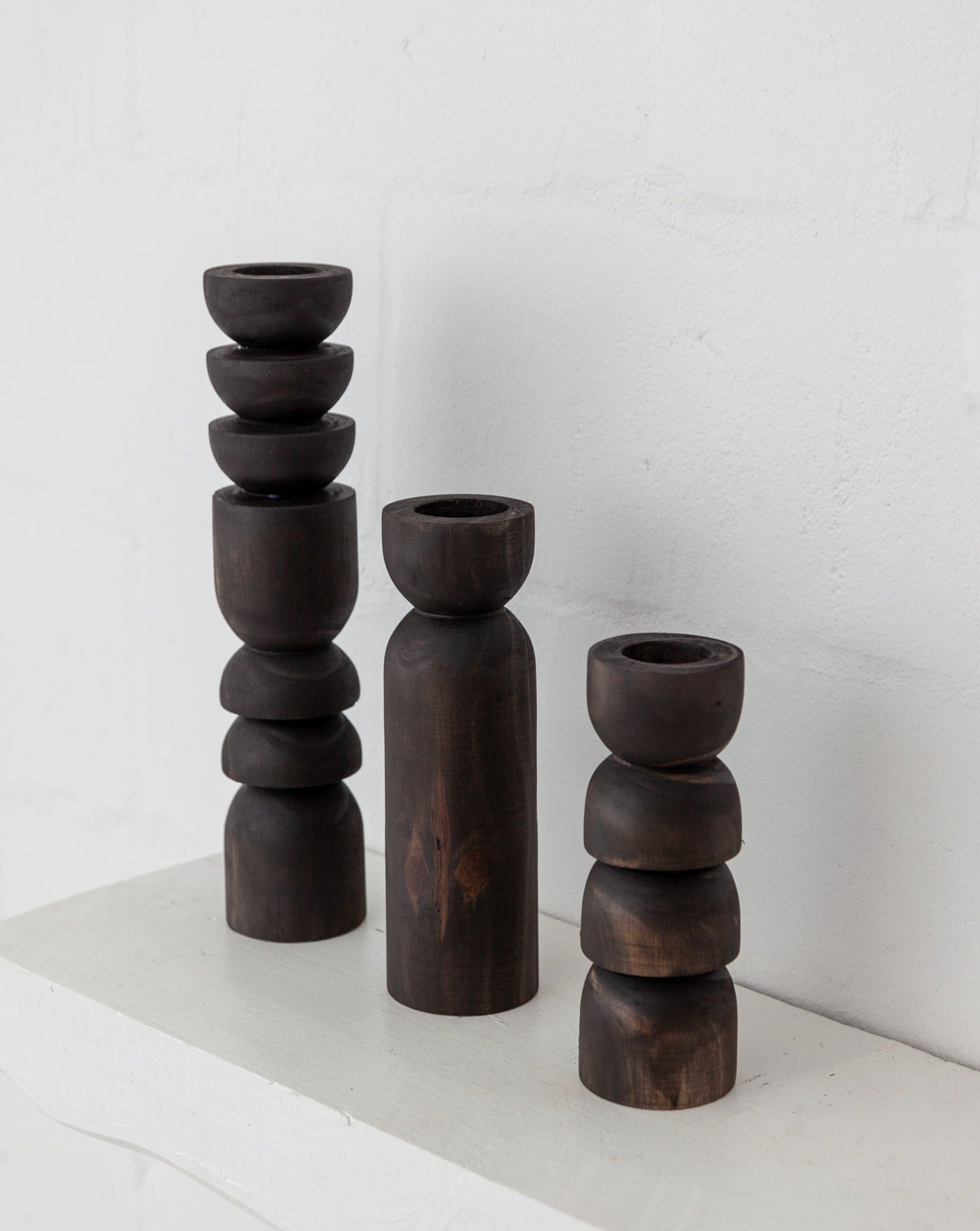 Abstract Wooden Tealight Totem Candle Holders