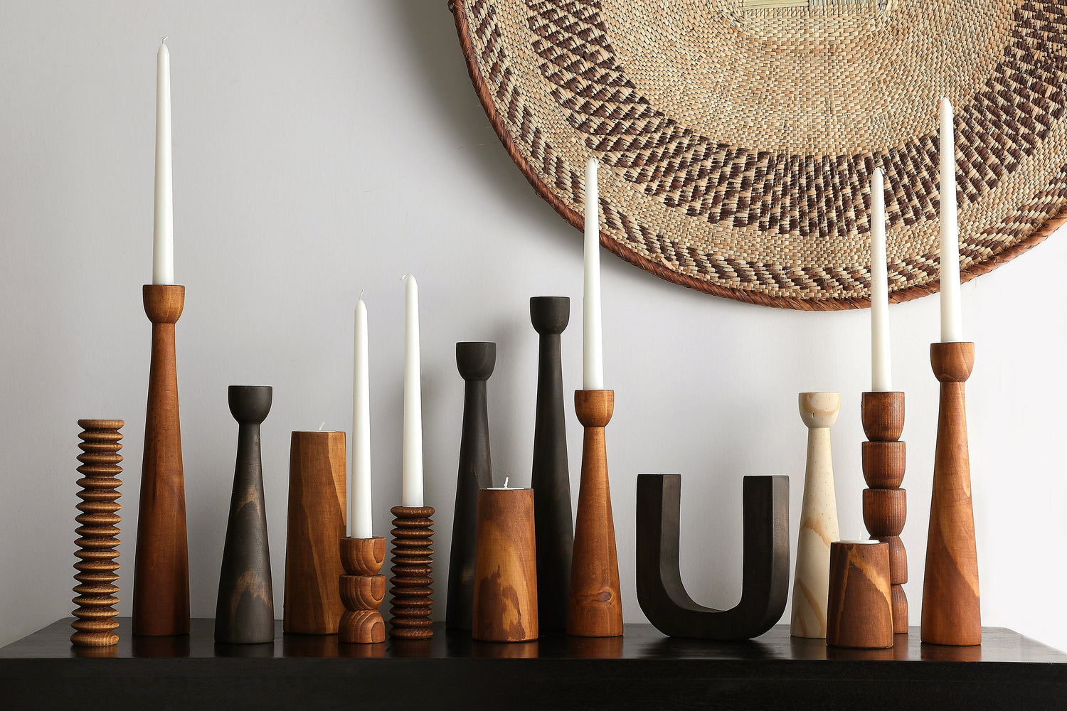 Tapered Candlestick Holders - Cognac, Espresso, Natural