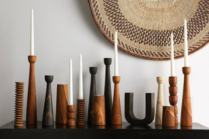 Totem Pine Wood Taper Candlestick Holders - Multiple Colors and Sizes