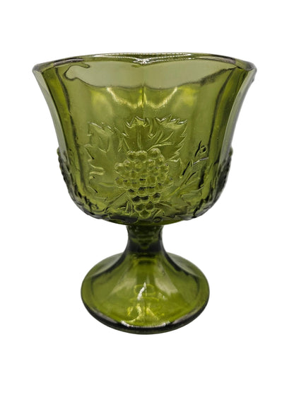 Vintage Colony Glass Grape Panel Footed Vase in Harvest Green