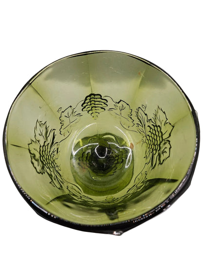 Vintage Colony Glass Grape Panel Footed Vase in Harvest Green