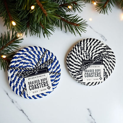 Blue and White Braided Coasters - Set of 4