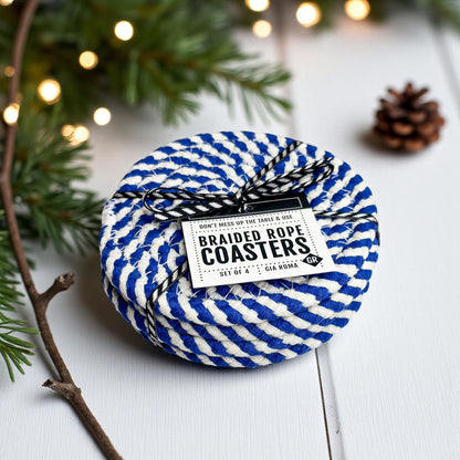 Blue and White Braided Coasters - Set of 4