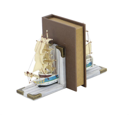 White Wood Sail Boat Bookends
