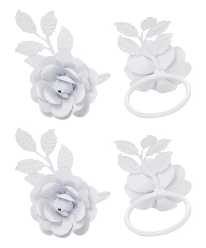 Set of 4 White Rose Napkin Rings