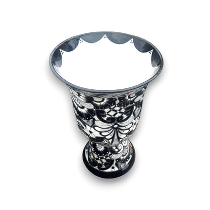 XL Black Talavera Planter | Hand-Painted Pedestal Flower Pot