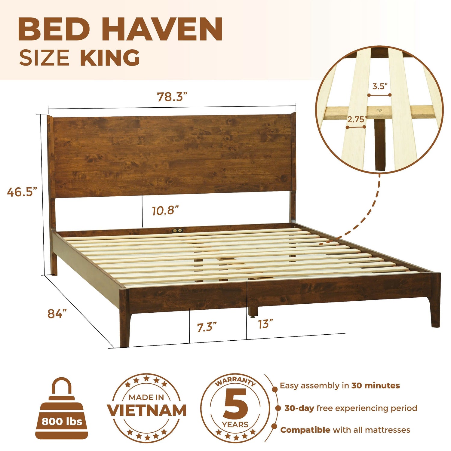 Acacia Haven Deluxe Wood Platform Bed Frame for Ultimate Comfort and Style