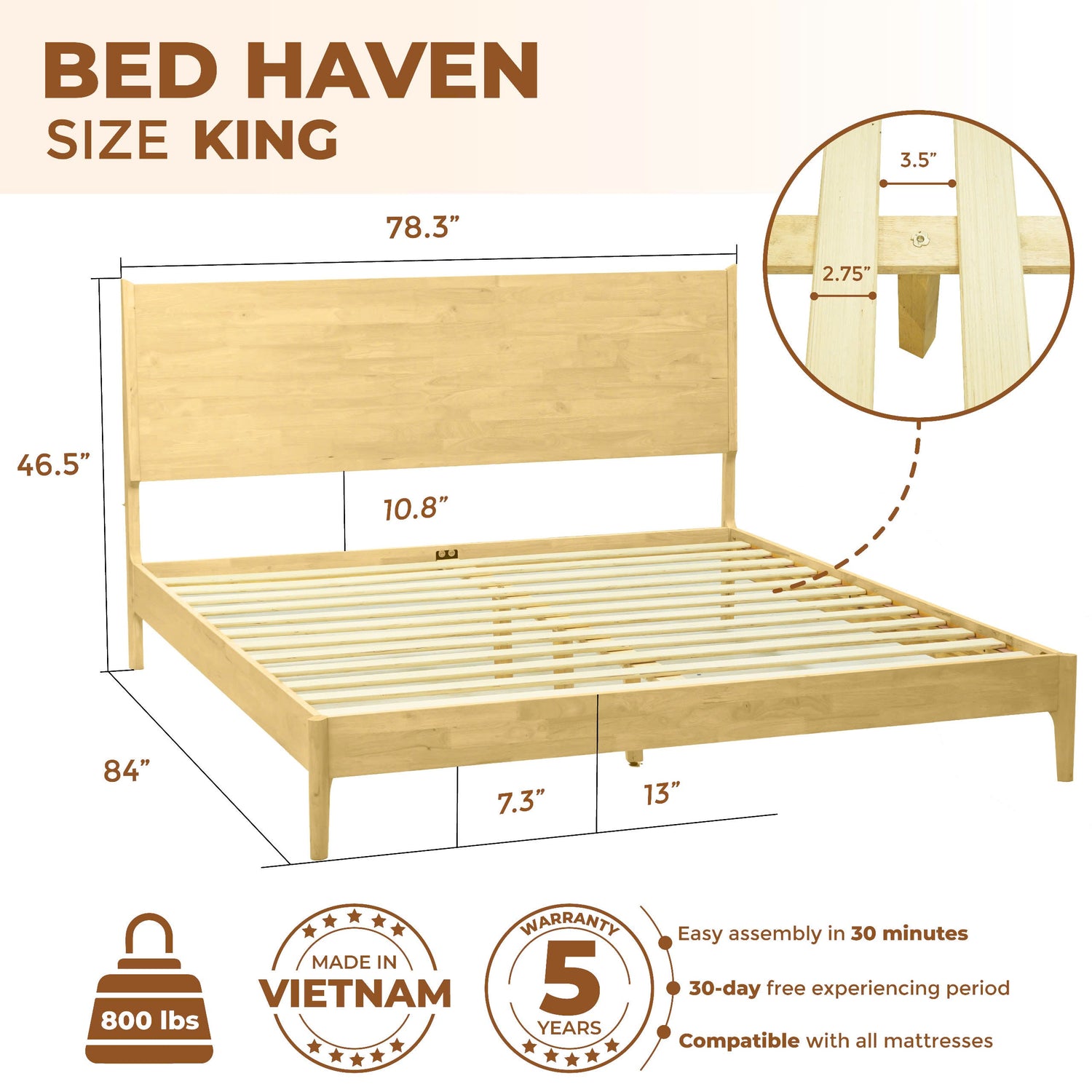 Acacia Haven Deluxe Wood Platform Bed Frame for Ultimate Comfort and Style